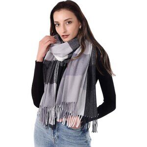 Women Black White Grey Winter Warm Shawl Wraps Tartan Blanket Oversized Scarves